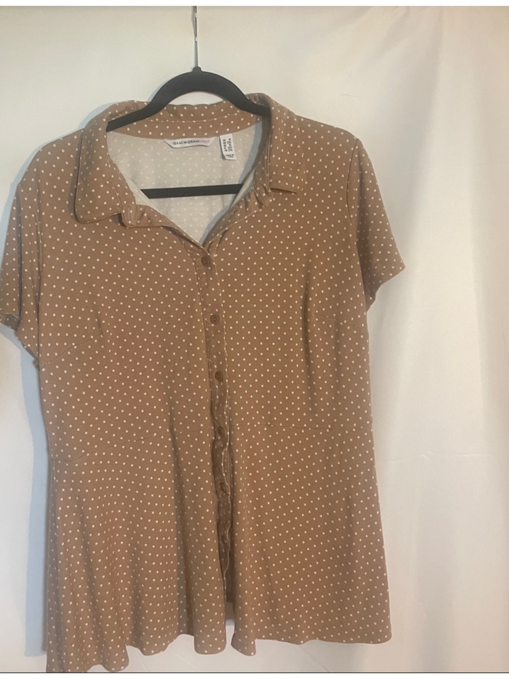 Isaac Mizrahi Brown Polka Dot Button-Front Top